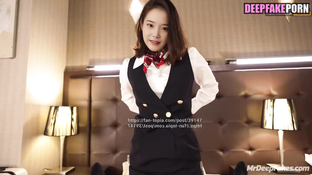 Fake stewardess IU fuck before business trip - 아이유 얼굴 교환