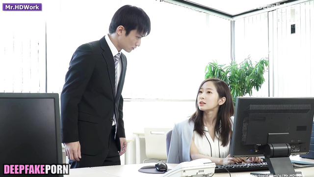 Office lady wanna fuck new colleague, fake Minju / アイズワン セックスシーン