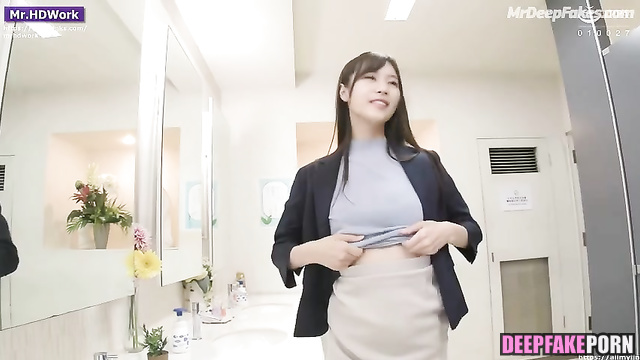 Adult Sana (TWICE) licks cock during a presentation (トゥワイス ディープフェイク)