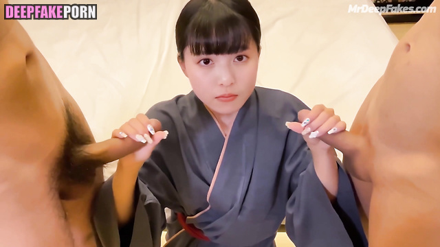 Fake Asuka Saito (齋藤 飛鳥 乃木坂46) making double handjob
