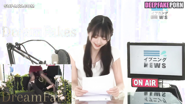 News anchor 本物の偽物 Wonyoung cums from my hands while she is on airアイヴ IVE real fake